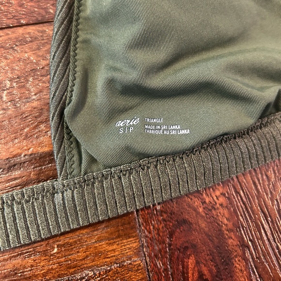 Aerie Olive Green Shine Ribbed Bikini- Triangle Top and Cheeky Bottoms - Picture 7 of 14